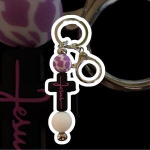 Handmade Purple Black and White Cross Keychain